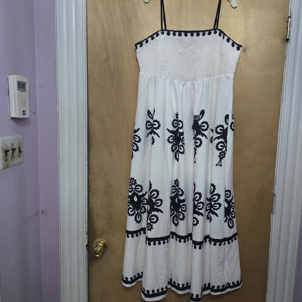 Cream Sundress with Black Floral  Design